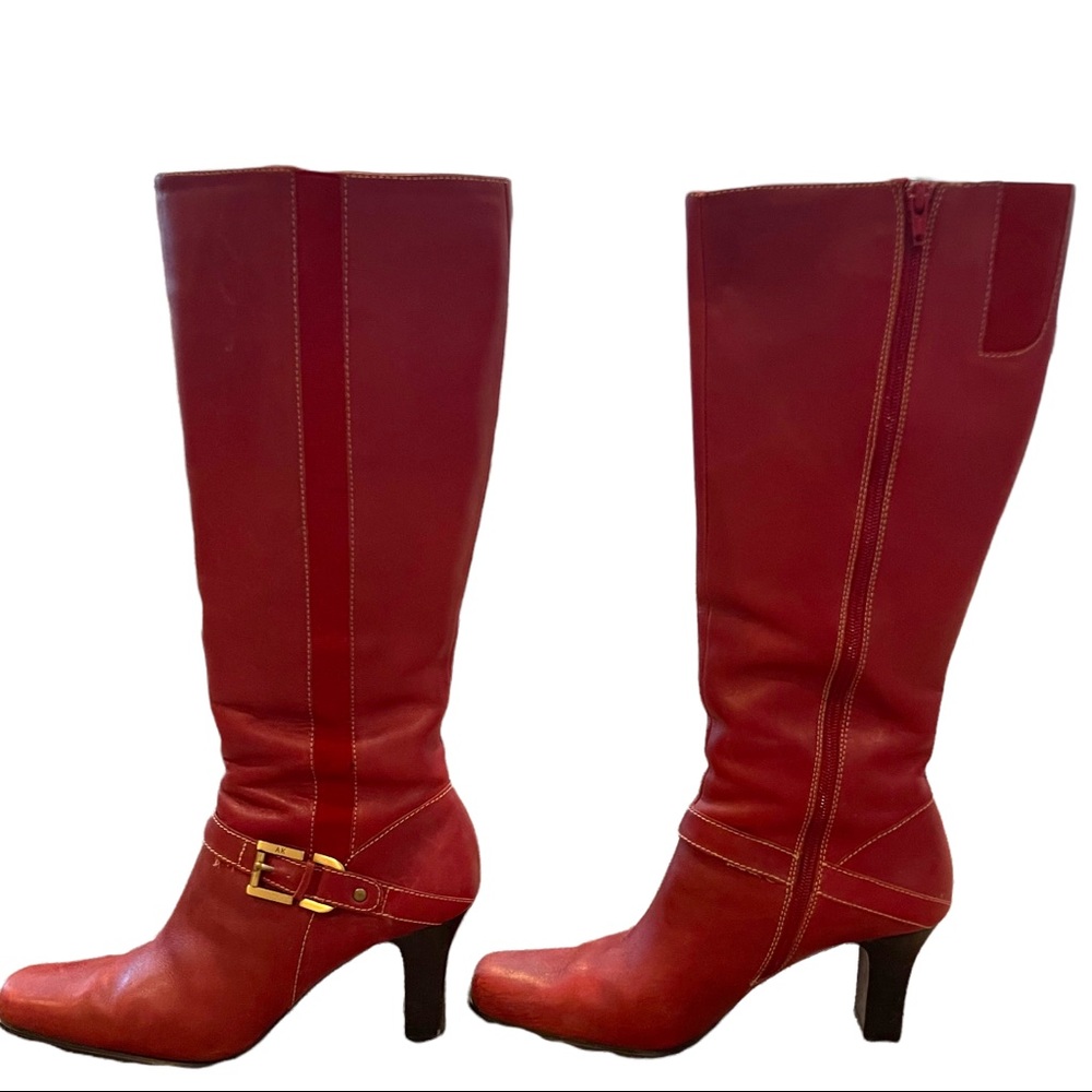 Anne Klein Size 9 Merritt Tall Boots Dark Red Leather EUC